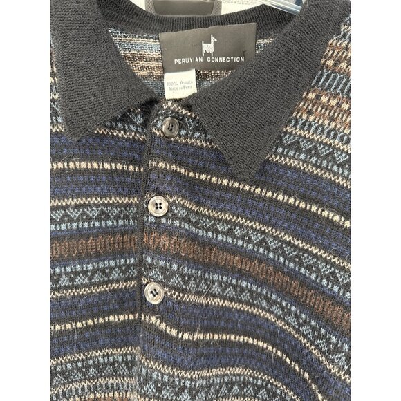 Peruvian Connection Alpaca Polo 1/4 Button-down Men's Sweater L - Picture 4 of 6